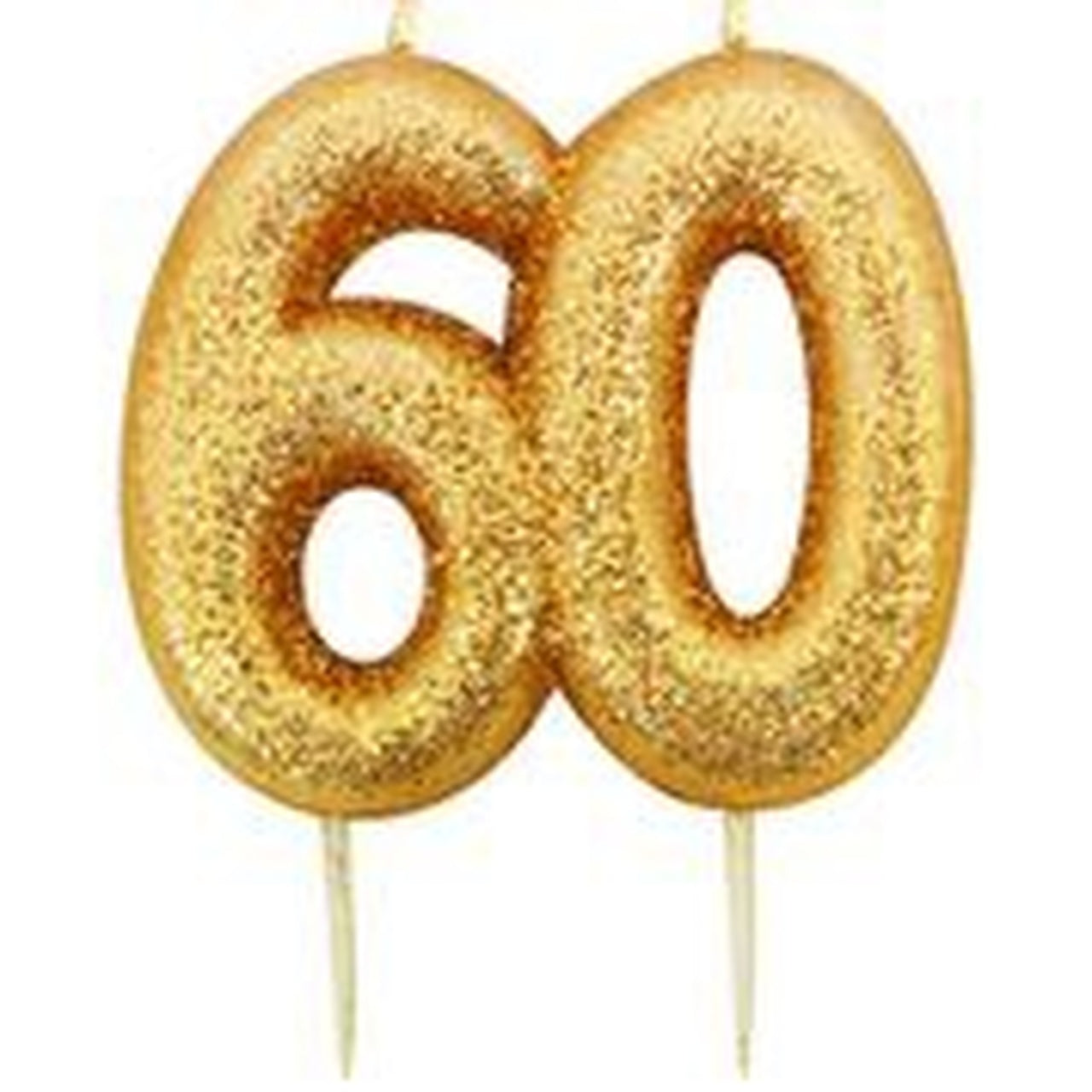 Age 60 Glitter Numeral Moulded Pick Candle Gold