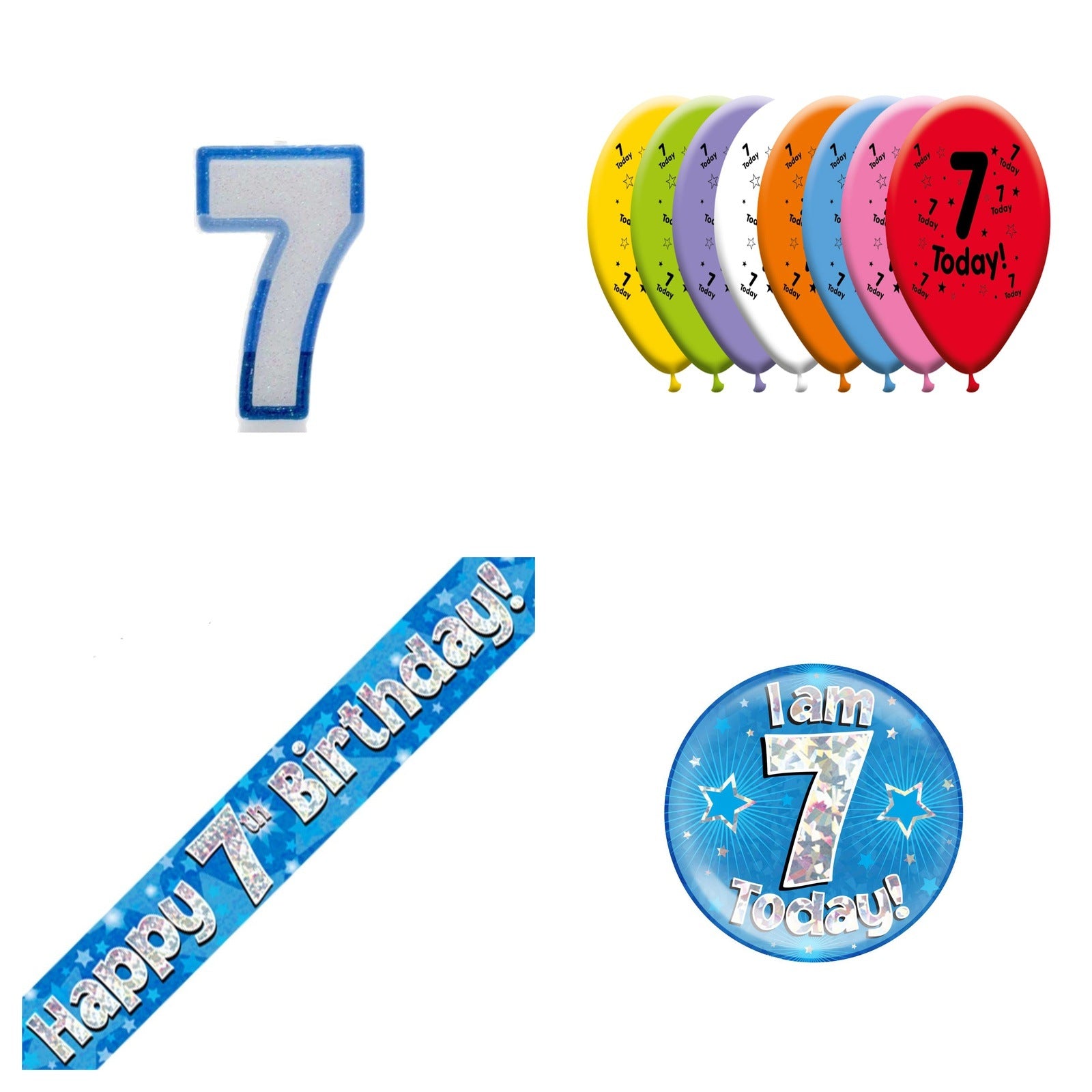 Blue Stars Bundle B Banner, Balloons, Candle, Badge Ages 1 to 90