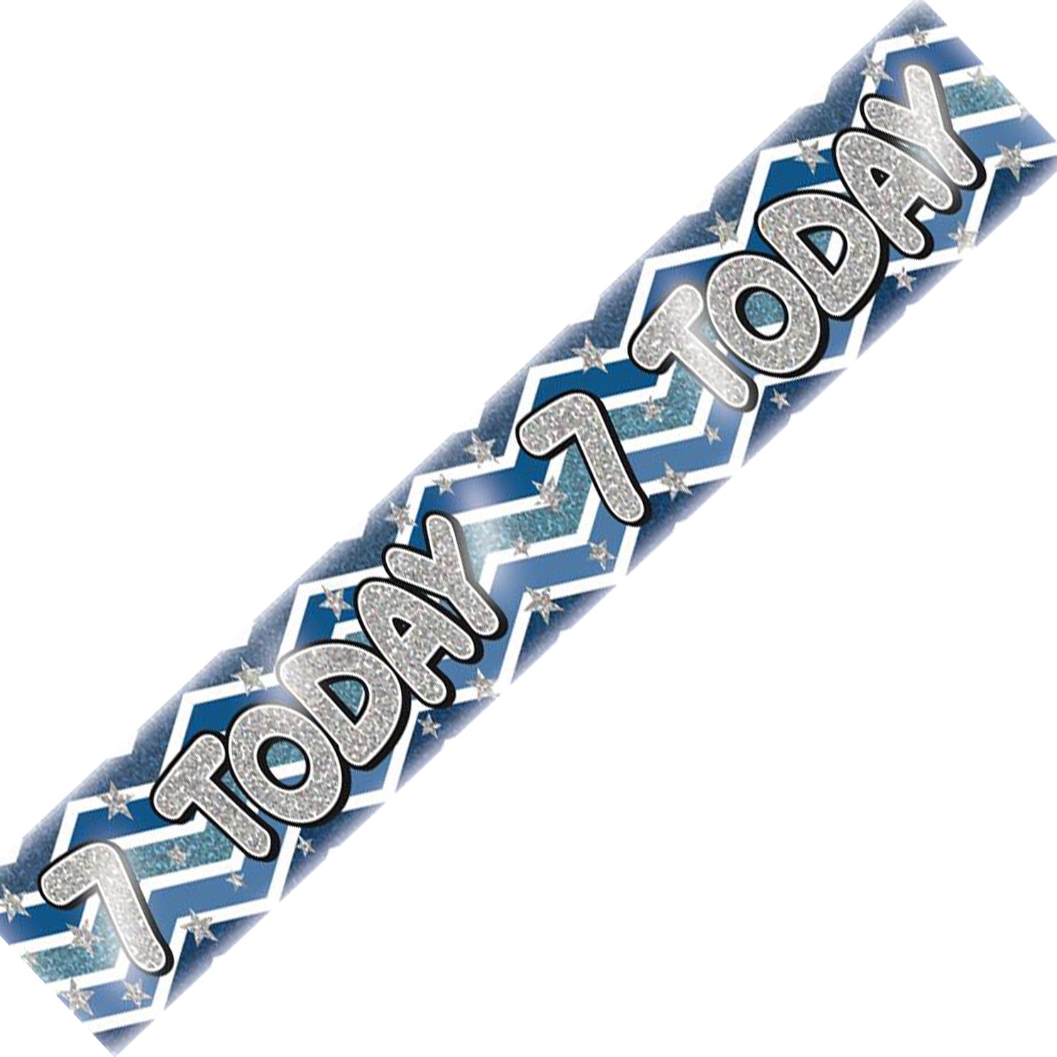 Age 7 Birthday Banner Blue And Silver Zig Zag Holographic Recyclable 7th Birthday Party Banner