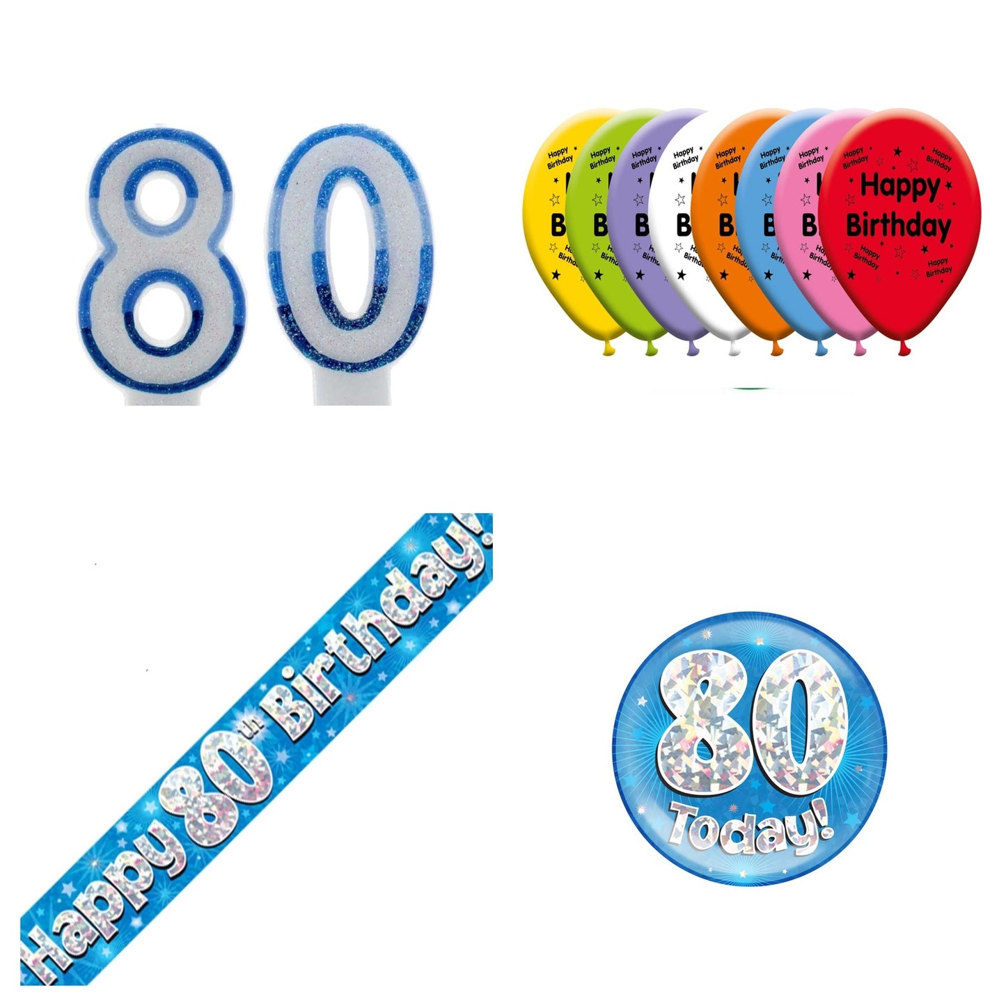 Blue Stars Bundle B Banner, Balloons, Candle, Badge Ages 1 to 90