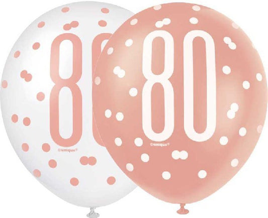 Rose Gold & White Latex Balloons 80th