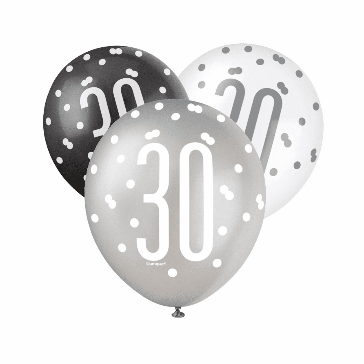 Black, Silver, & White Latex Balloons 30th