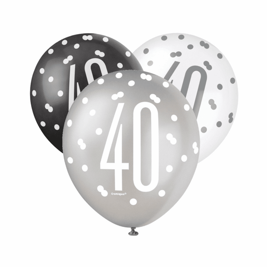 Black, Silver, & White Latex Balloons 40th