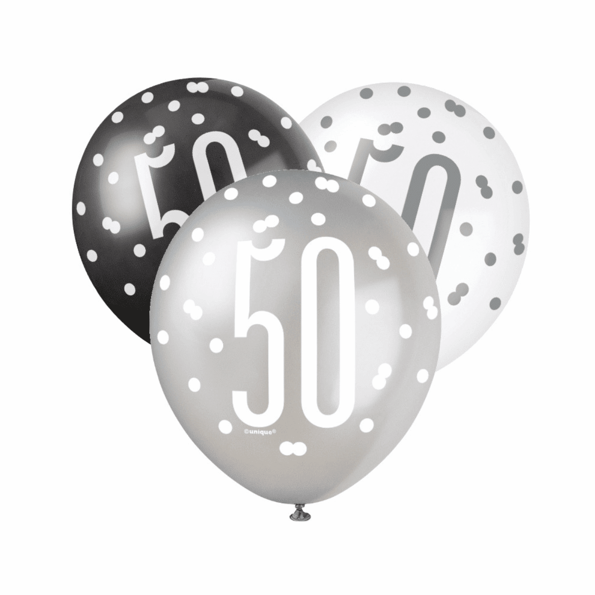 Black, Silver, & White Latex Balloons 50th