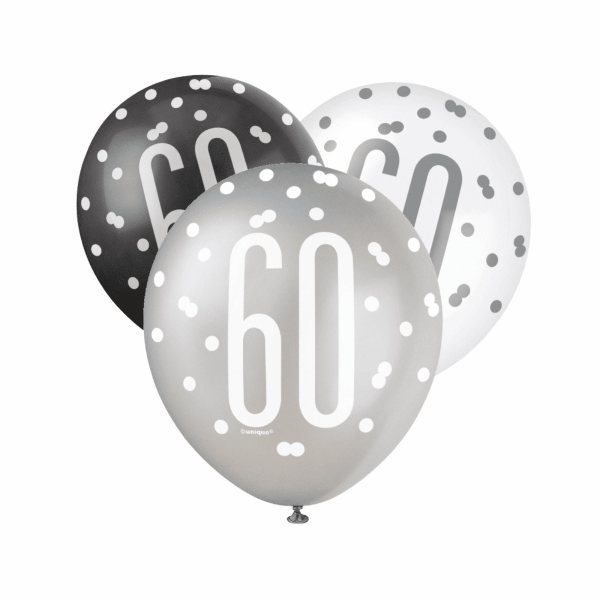 Black, Silver, & White Latex Balloons 60th