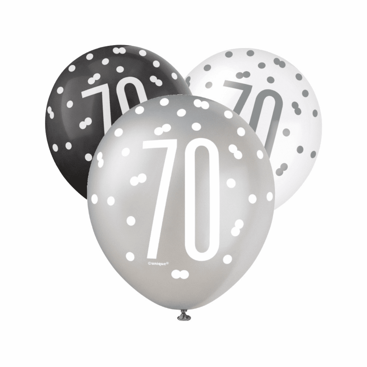 Black, Silver, & White Latex Balloons 70th