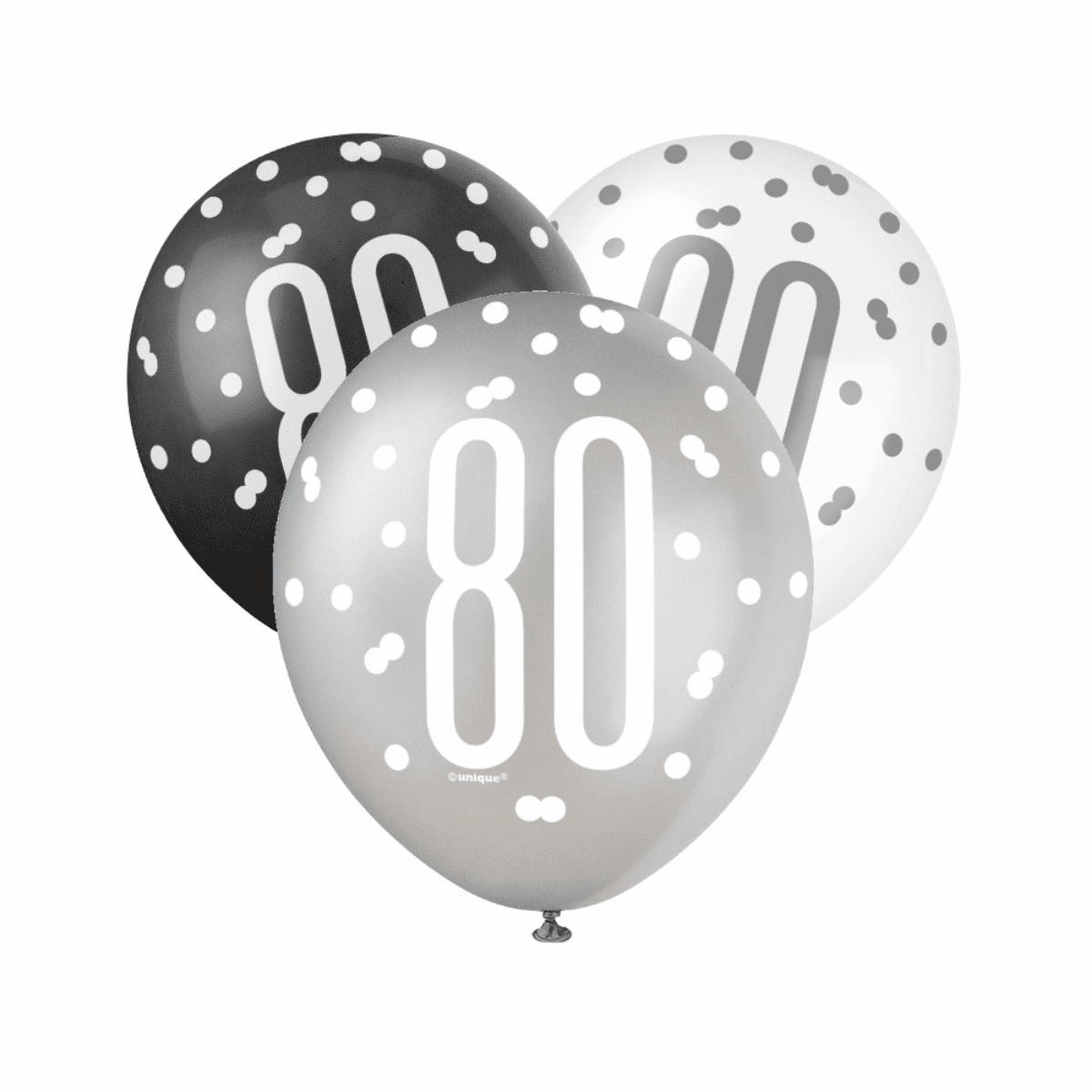 Black, Silver, & White Latex Balloons 80th