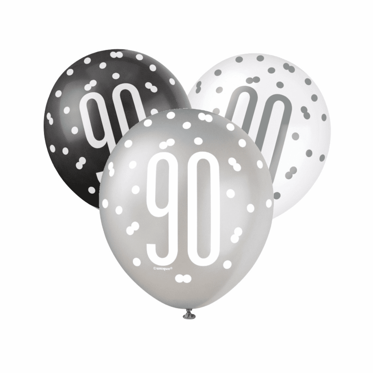 Black, Silver, & White Latex Balloons 90th