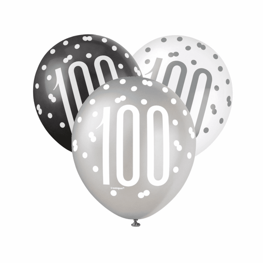 Black, Silver, & White Latex Balloons 100th