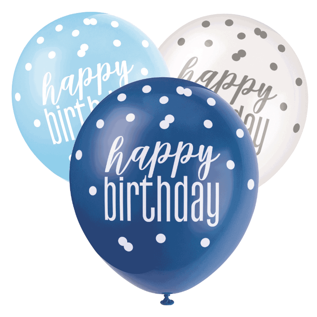 Blue, Silver, & White Latex Balloons Happy Birthday