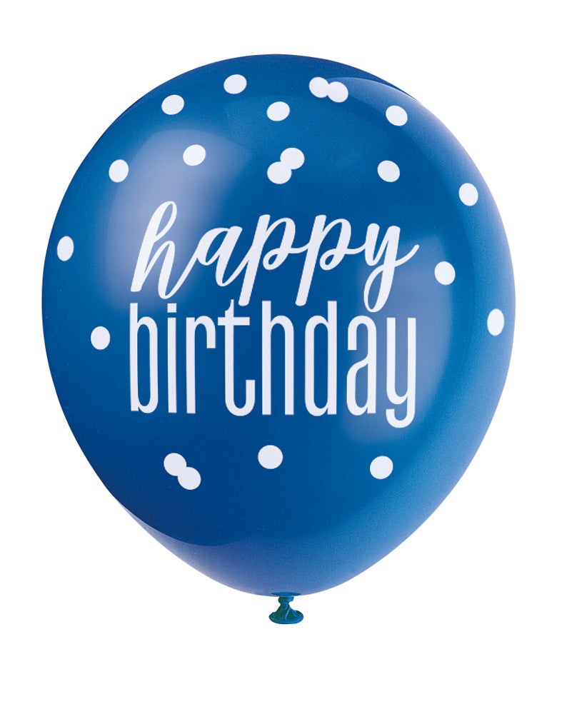Blue, Silver, & White Latex Balloons Happy Birthday