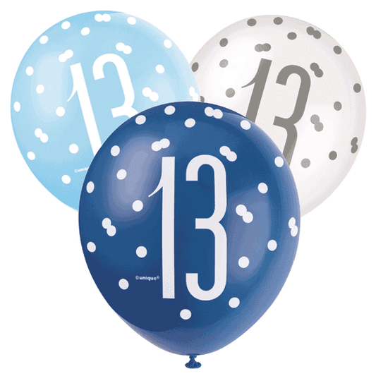 Blue, Silver, & White Latex Balloons 13th