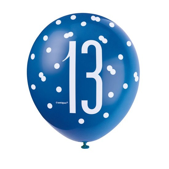 Blue, Silver, & White Latex Balloons 13th