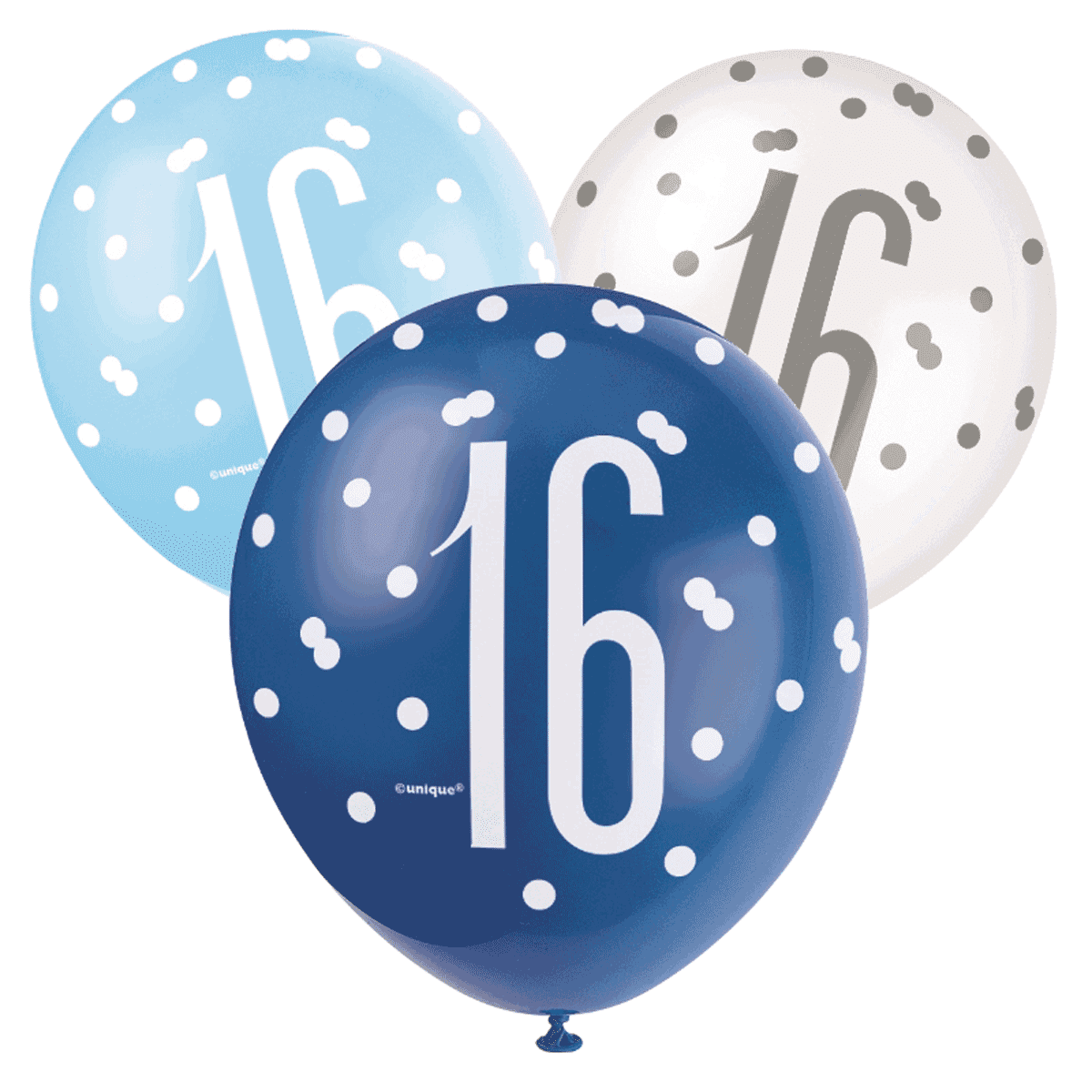Blue, Silver, & White Latex Balloons 16th