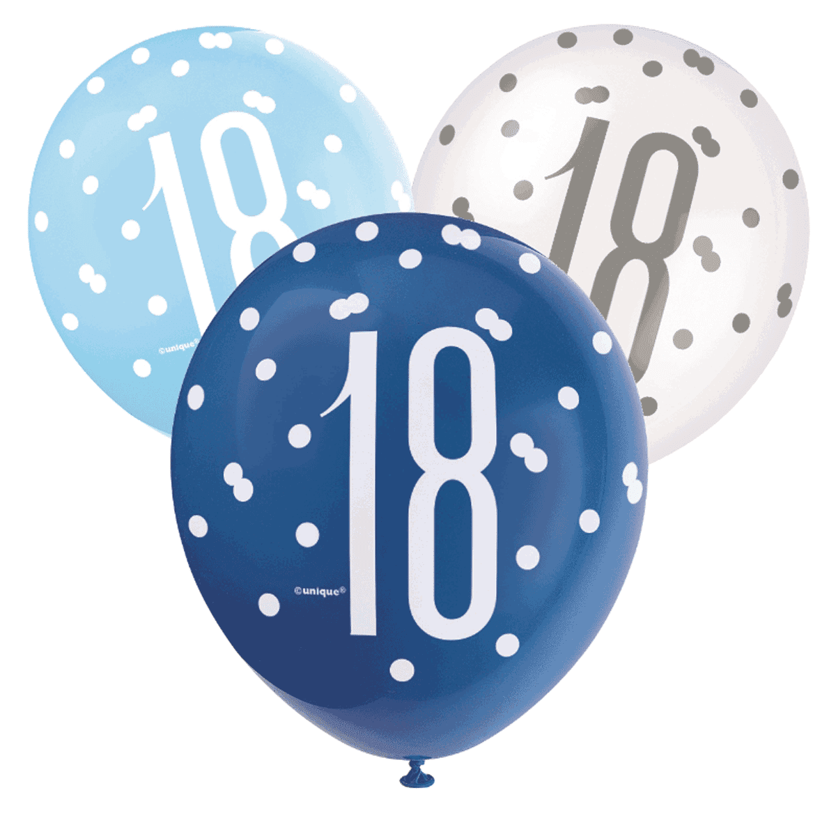 Blue, Silver, & White Latex Balloons 18th