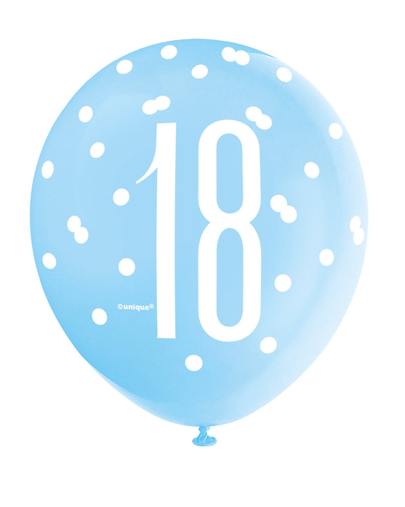 Blue, Silver, & White Latex Balloons 18th
