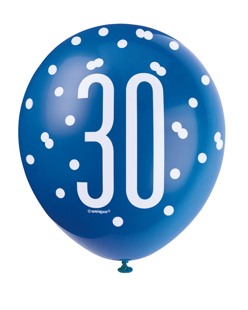 Blue, Silver, & White Latex Balloons 30th
