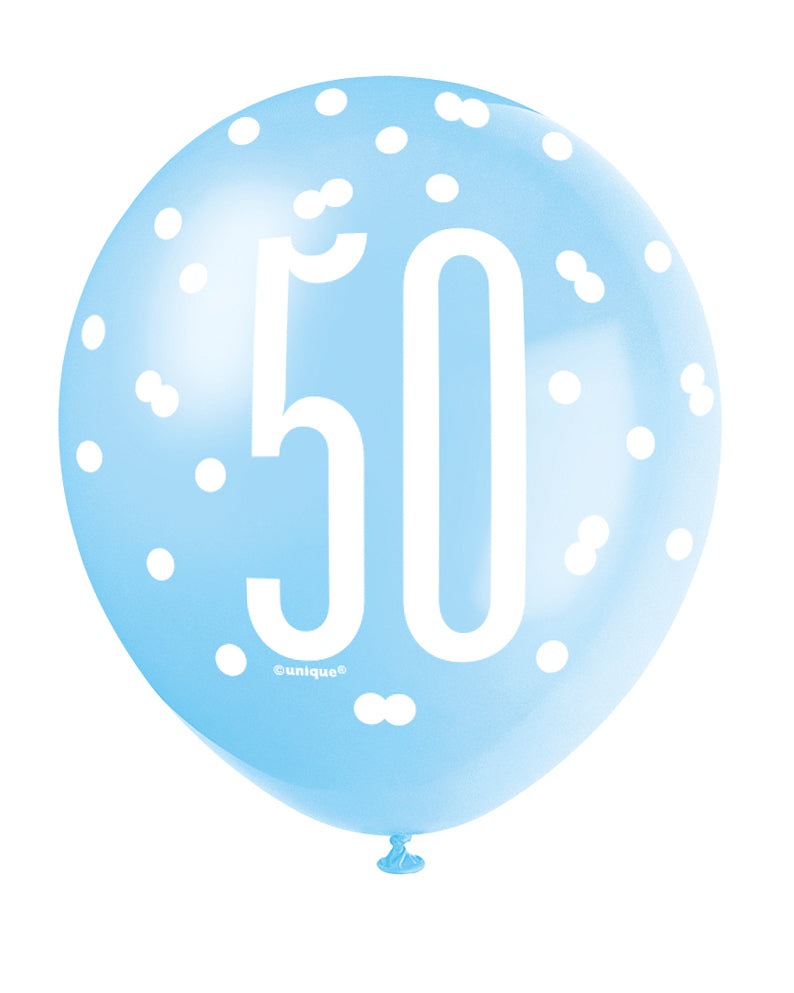 Blue, Silver, & White Latex Balloons 50th