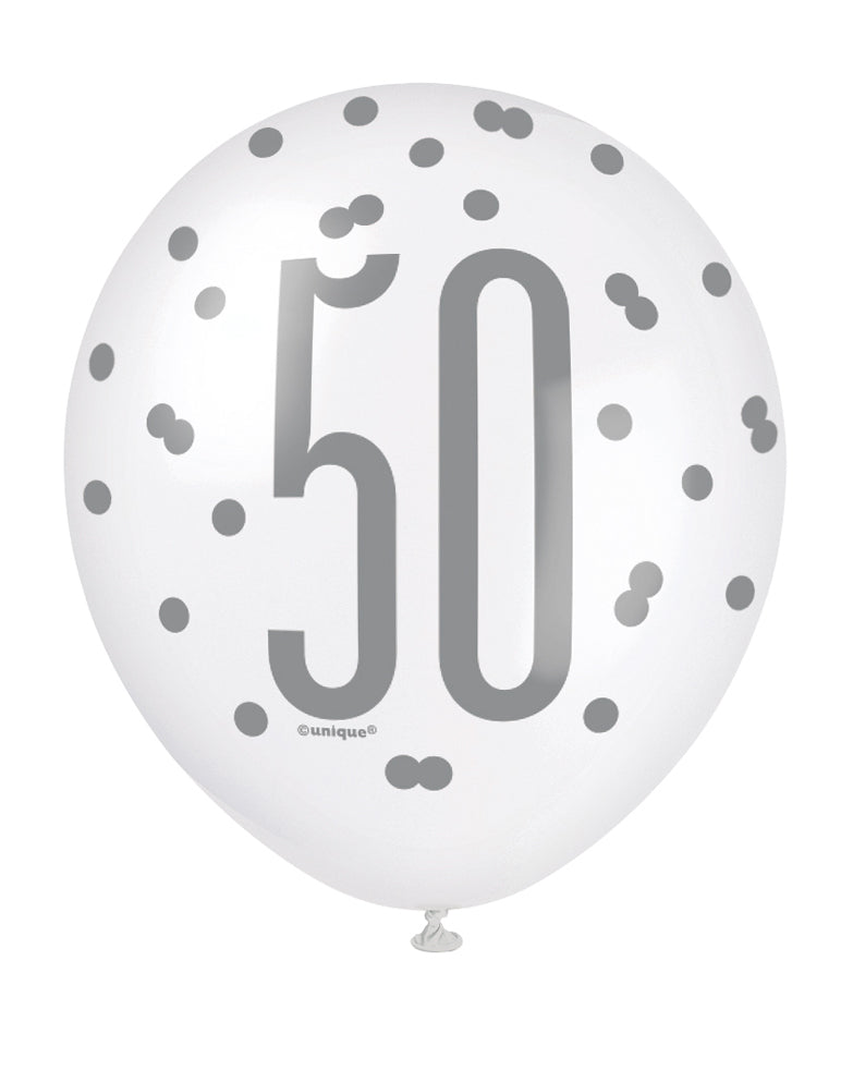 Blue, Silver, & White Latex Balloons 50th