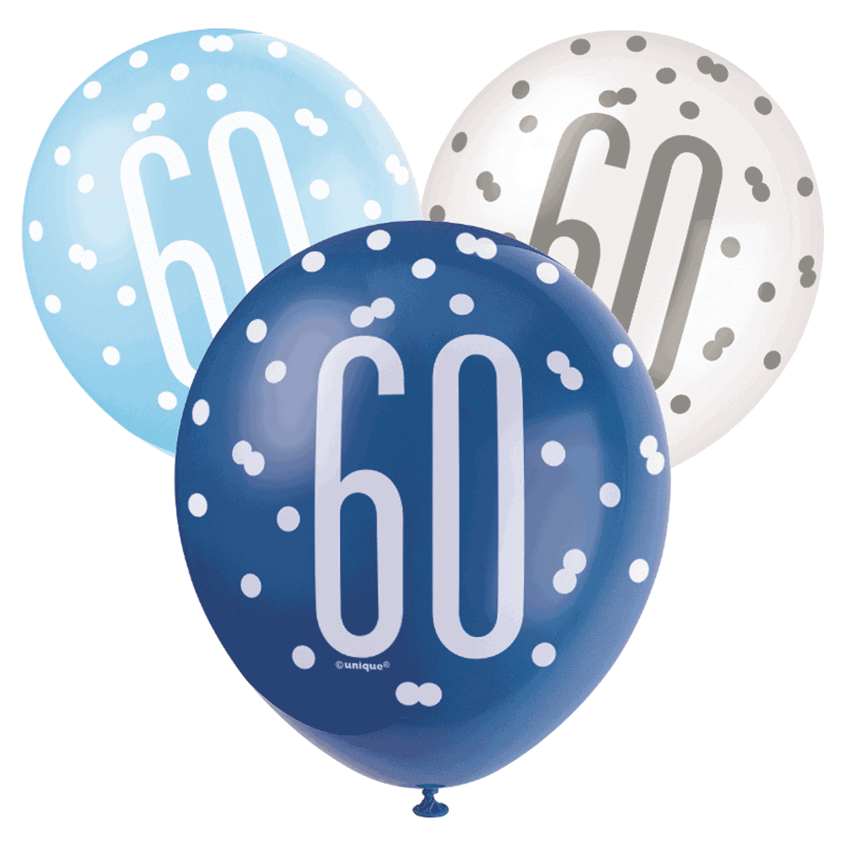 Blue, Silver, & White Latex Balloons 60th