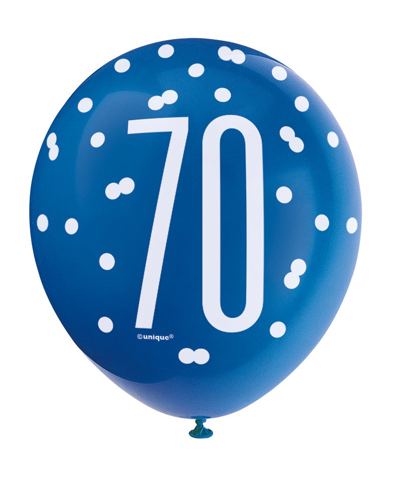 Blue, Silver, & White Latex Balloons 70th