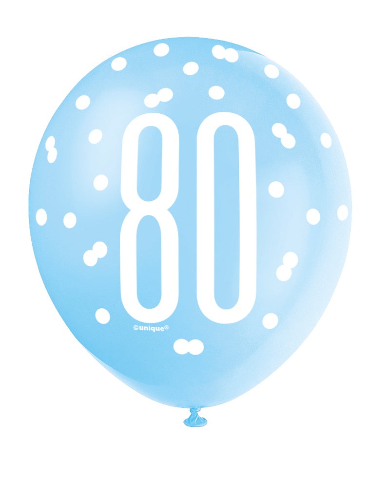 Blue, Silver, & White Latex Balloons 80th