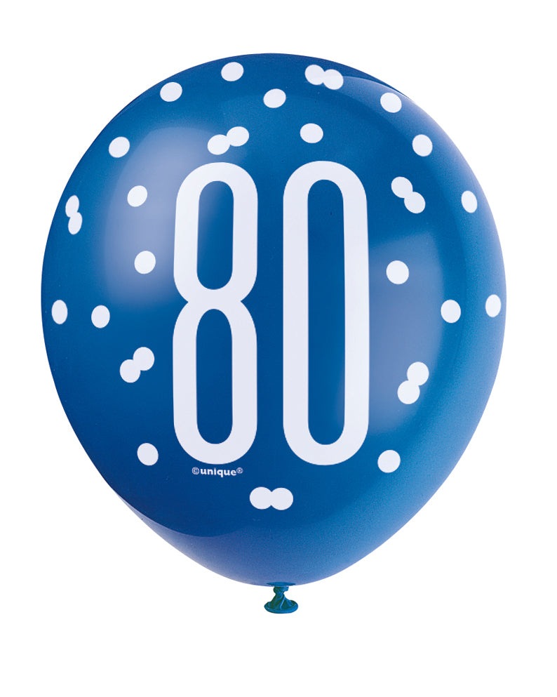 Blue, Silver, & White Latex Balloons 80th