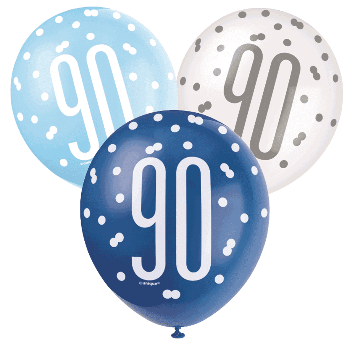 Blue, Silver, & White Latex Balloons 90th