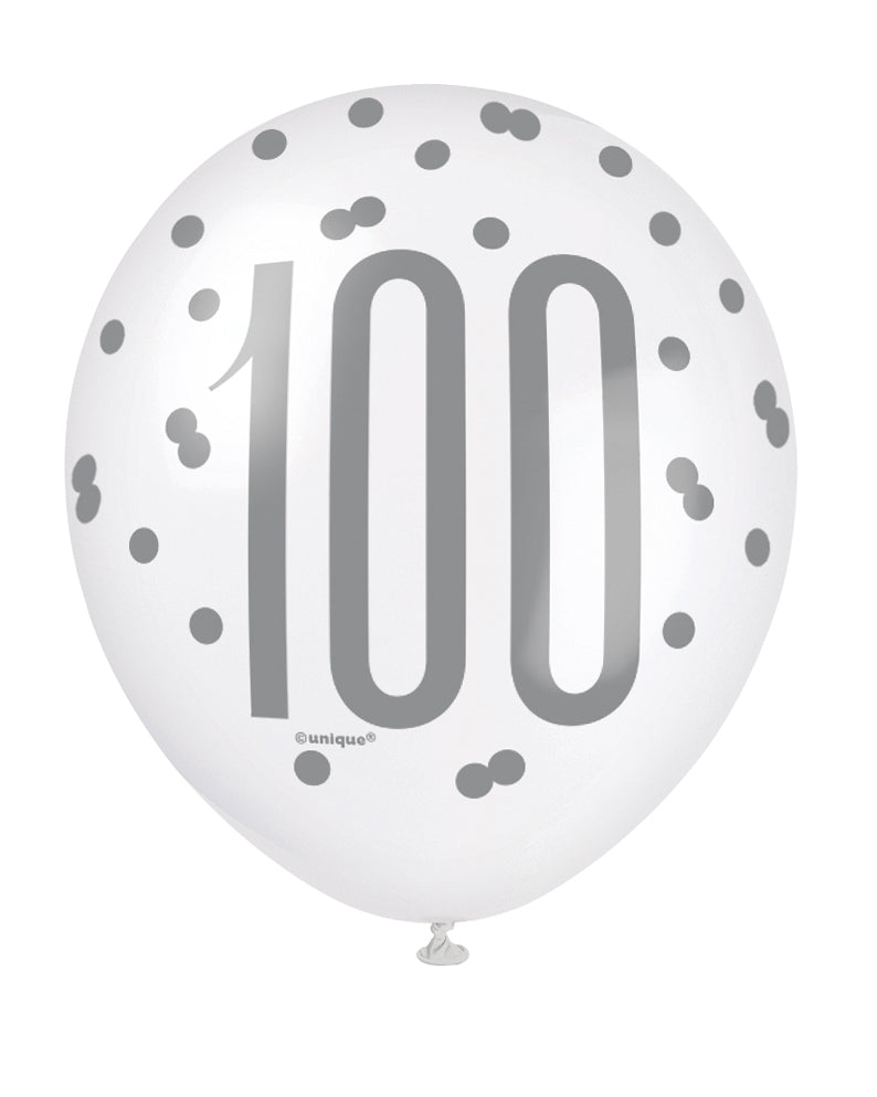 Blue, Silver, & White Latex Balloons 100th