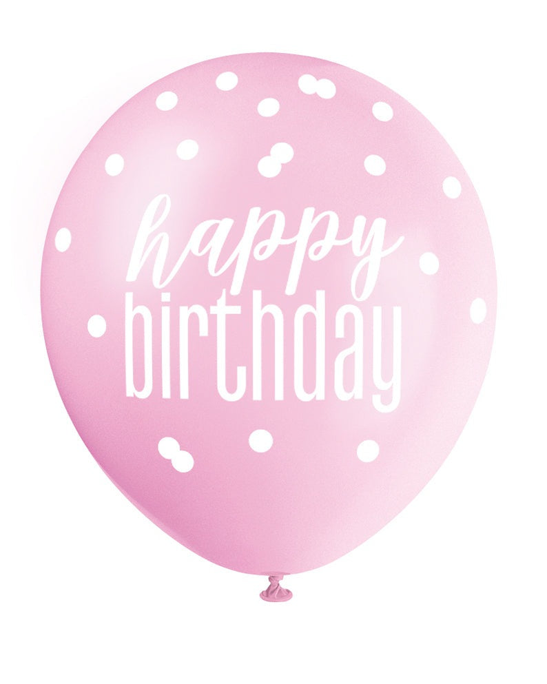 Pink, Lavender, & White Latex Balloons Happy Birthday