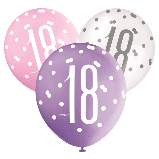 Pink, Lavender & White Latex Balloons 18th