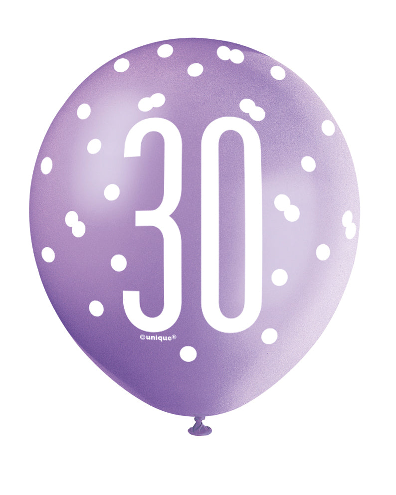 Pink, Lavender & White Latex Balloons 30th