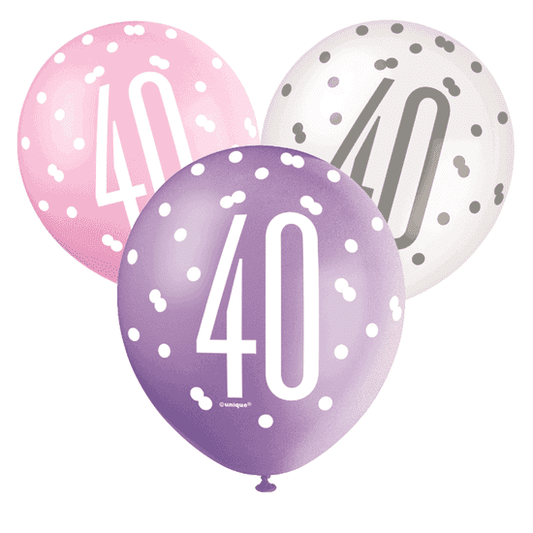 Pink, Lavender & White Latex Balloons 40th