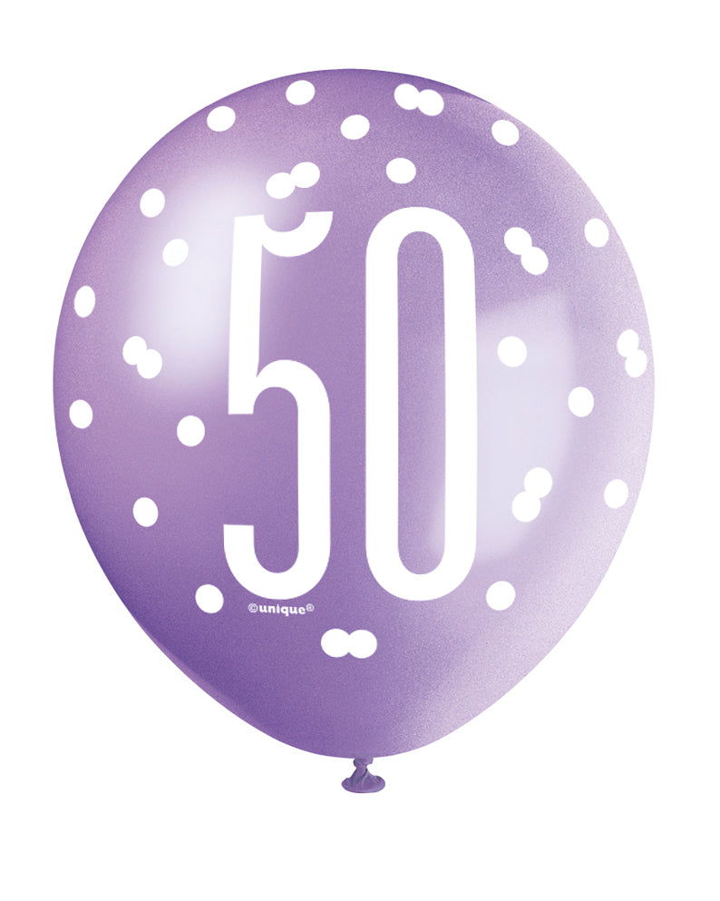 Pink,Lavender & White Latex Balloons 50th