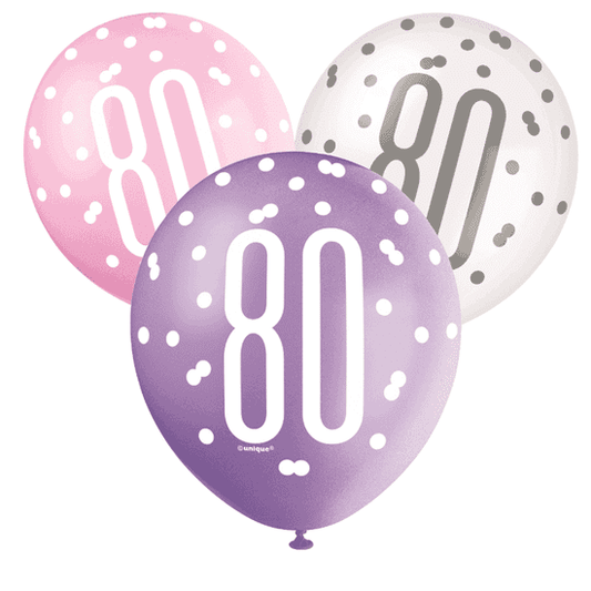 Pink, Lavender& White Latex Balloons 80th