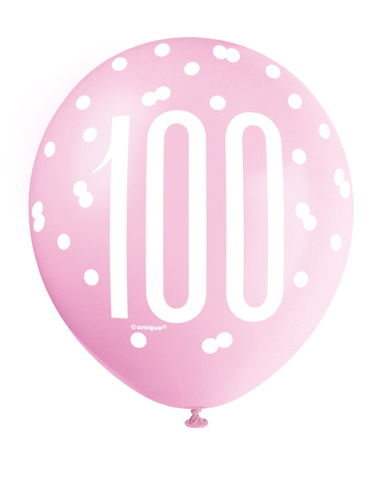 Pink, Lavender & White Latex Balloons 100th