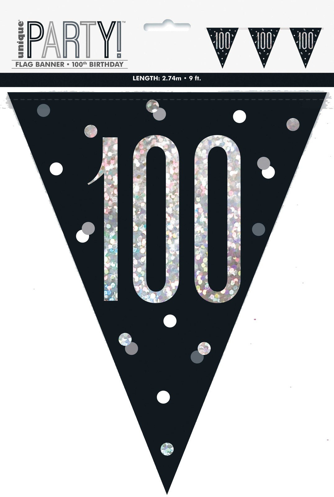 Black & Silver Prismatic Plastic Flag Banner 100th