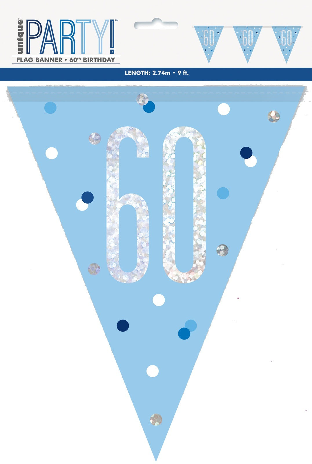 Blue & Silver Prismatic Plastic Flag Banner 60th