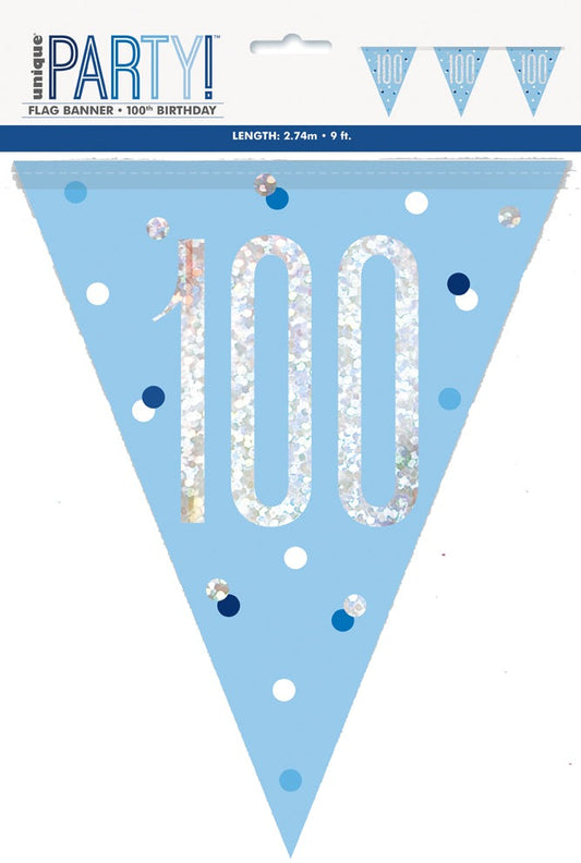 Blue & Silver Prismatic Plastic Flag Banner 100th