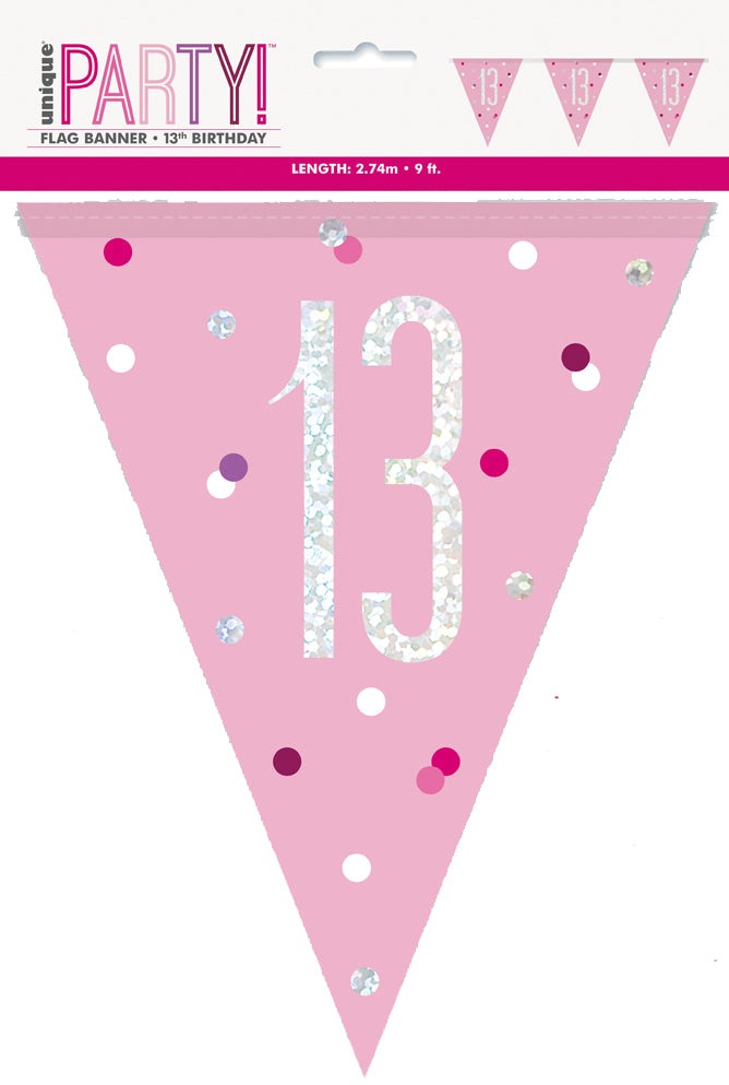 Pink & Silver Prismatic Plastic Flag Banner 13th