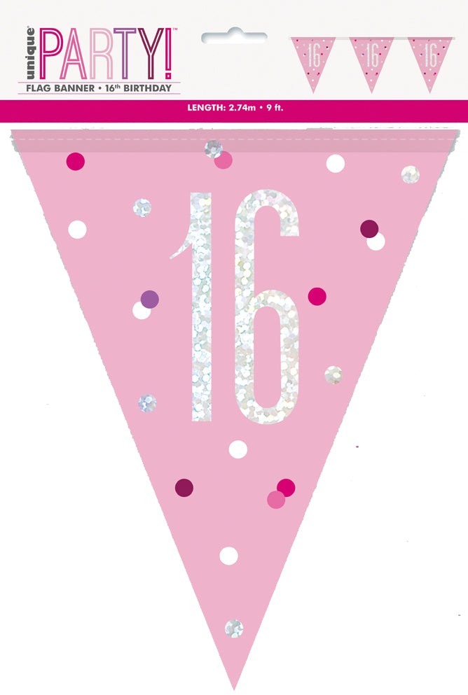 Pink & Silver Prismatic Plastic Flag Banner 16th