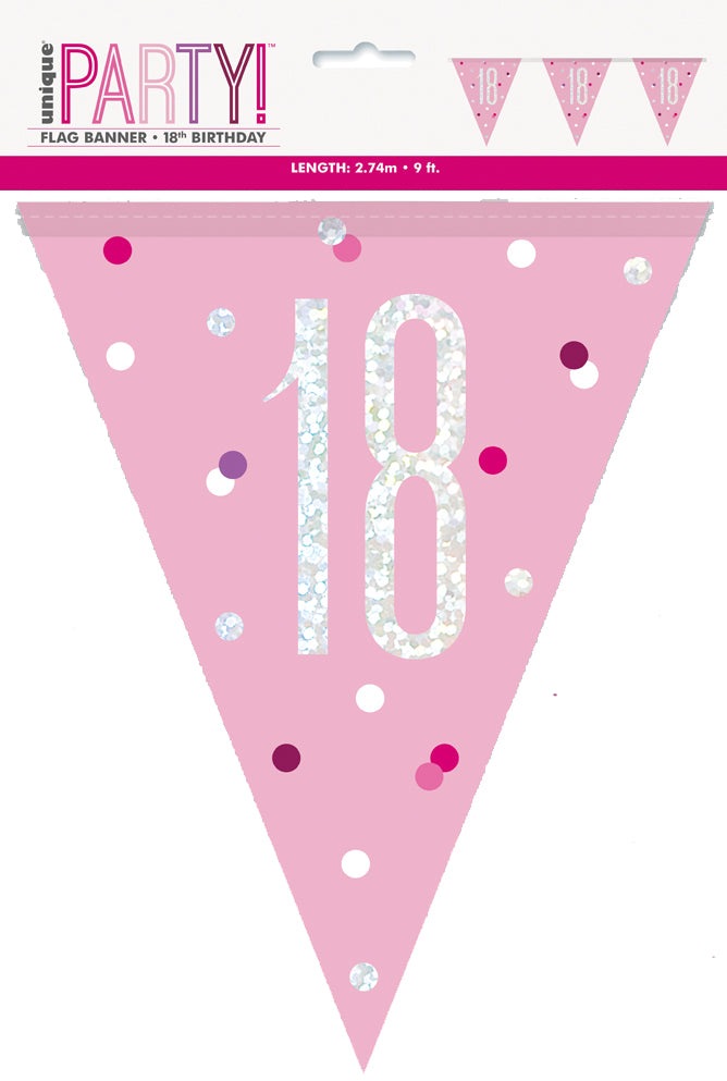 Pink & Silver Prismatic Plastic Flag Banner 18th