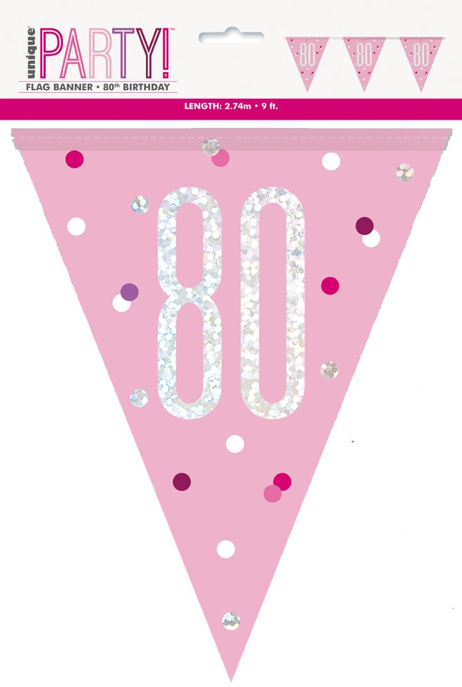 Pink & Silver Prismatic Plastic Flag Banner 80th