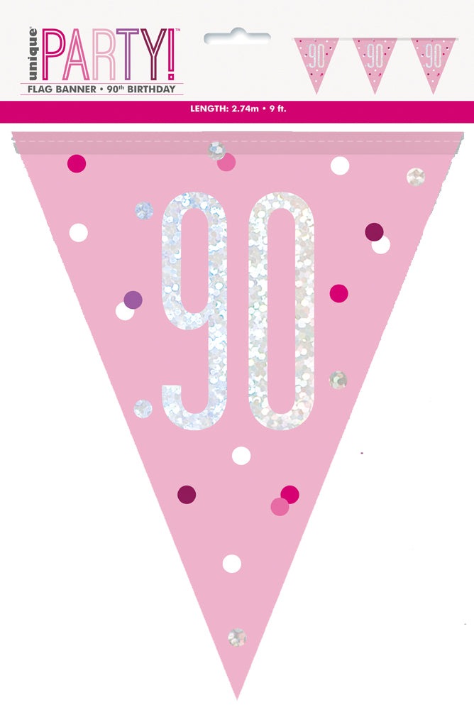 Pink & Silver Prismatic Plastic Flag Banner 90th