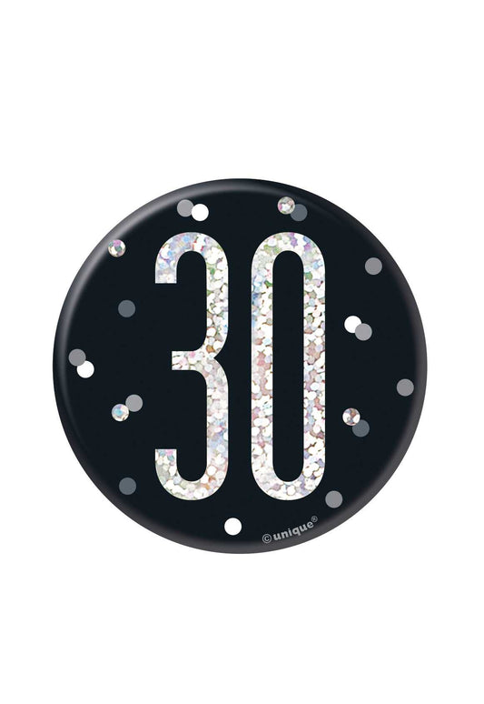 Black & Silver Birthday Badge 30th