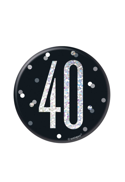 Black & Silver Birthday Badge 40th