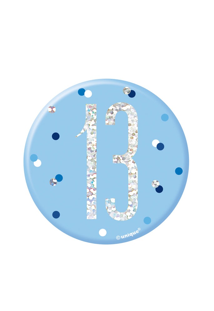 Blue & Silver Birthday Badge 13th
