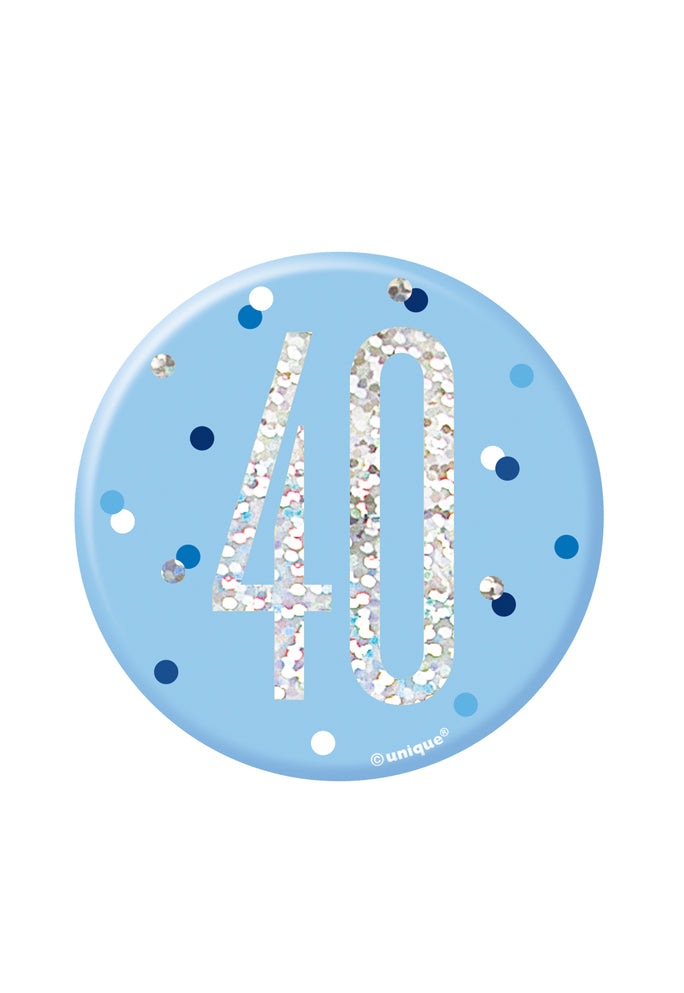 Blue & Silver Birthday Badge 40th