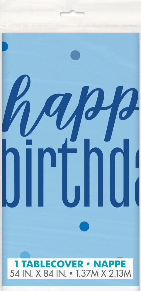 Blue & Silver Happy Birthday Plastic Table Cover