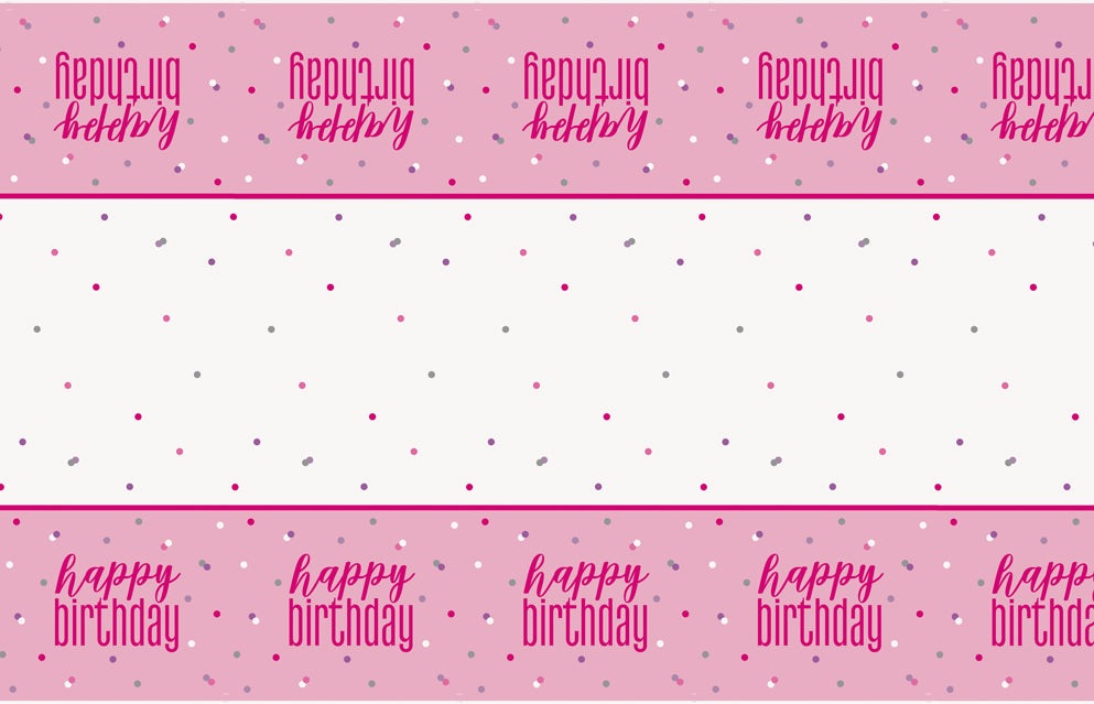 Pink Silver Happy Birthday Plastic Table Cover